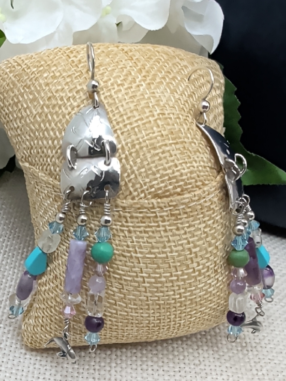 Signed Sterling Silver Dolphin Artisan Chandelier Earrings FL Keys 1990s - Picture 3 of 17